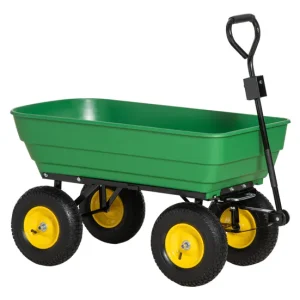 Outsunny Carro de Jardín Basculante Capacidad 125 L Carga 200 kg Carretilla de Transporte Carro para Playa con Marco de Ac...