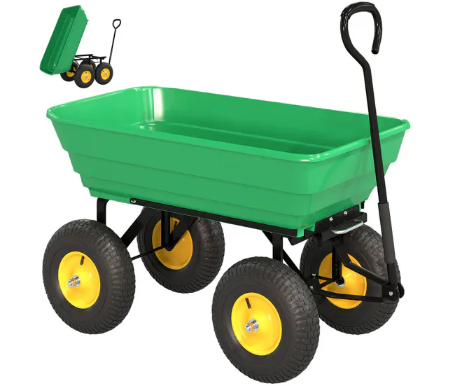 Outsunny Carro de Jardín Basculante Capacidad 75 L Carga 200 kg Carretilla de Transporte Carro para Playa con Marco de Ace...