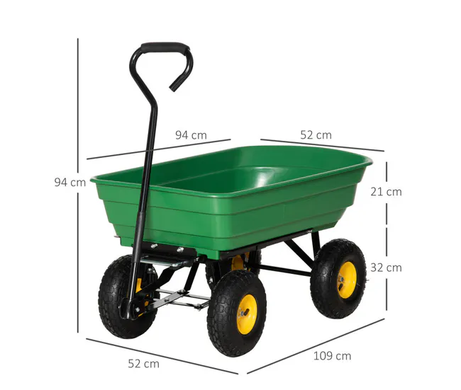 Outsunny Carro de Jardín Basculante Capacidad 75 L Carga 200 kg Carretilla de Transporte Carro para Playa con Marco de Ace...