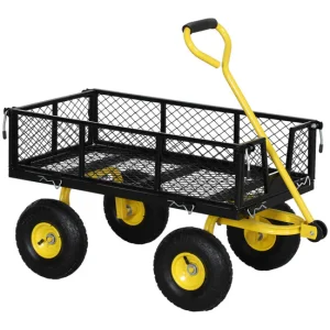 Outsunny Carro de Jardín Basculante Carga 200 kg Carro para Playa con Paneles Laterales Desmontables Mango Giratorio de 18...