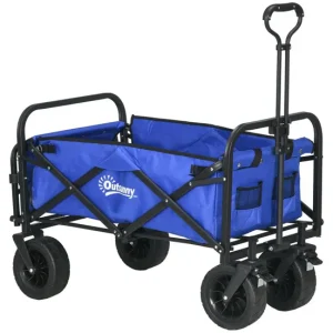 Outsunny Carro de Jardín Carro para Playa Plegable con Longitud y Ángulo del Mango Ajustables Puerta Trasera y Bolsa de Tr...