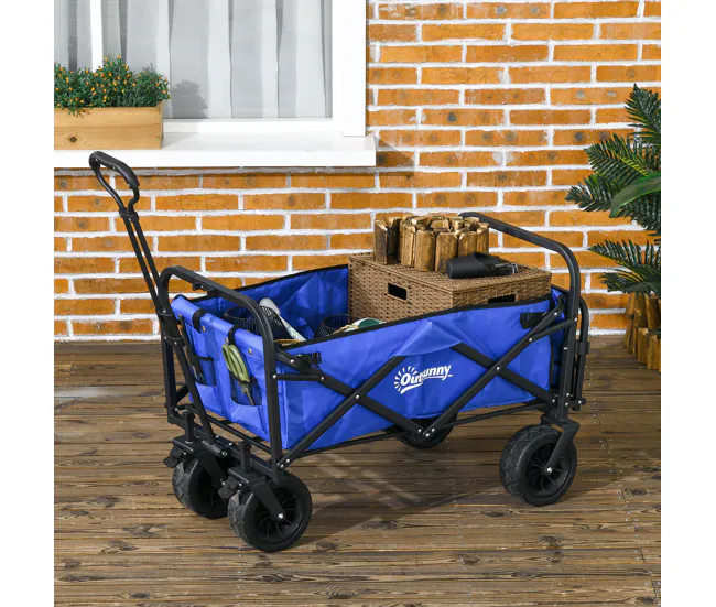 Outsunny Carro de Jardín Carro para Playa Plegable con Longitud y Ángulo del Mango Ajustables Puerta Trasera y Bolsa de Tr...