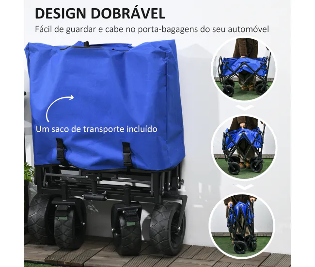 Outsunny Carro de Jardín Carro para Playa Plegable con Longitud y Ángulo del Mango Ajustables Puerta Trasera y Bolsa de Tr...