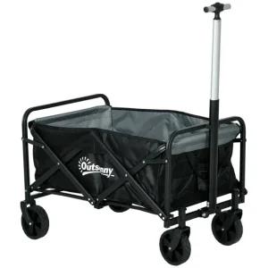 Outsunny Carro de Jardín Carro para Playa Plegable con 4 Ruedas Longitud y Ángulo del Mango Ajustables Capacidad 70 L Carg...