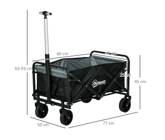 Outsunny Carro de Jardín Carro para Playa Plegable con 4 Ruedas Longitud y Ángulo del Mango Ajustables Capacidad 70 L Carg...
