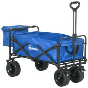 Outsunny Carro de Jardín con Bolsa Térmica Desmontable Carro para Playa Plegable con Longitud y Ángulo del Mango Ajustable...