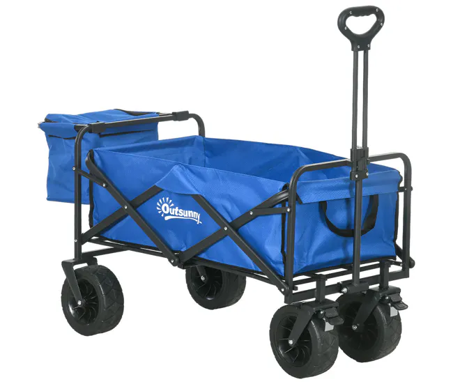 Outsunny Carro de Jardín con Bolsa Térmica Desmontable Carro para Playa Plegable con Longitud y Ángulo del Mango Ajustable...