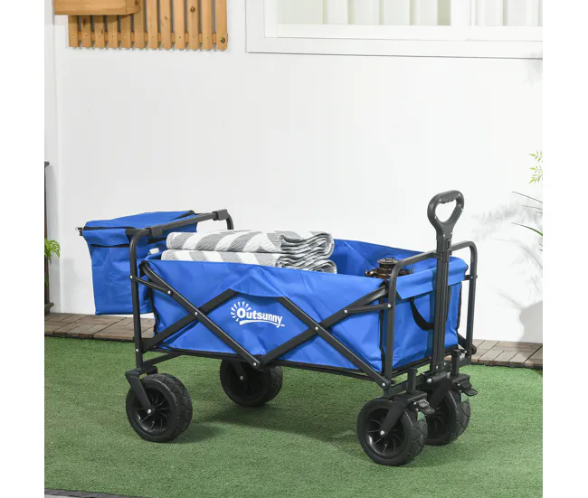 Outsunny Carro de Jardín con Bolsa Térmica Desmontable Carro para Playa Plegable con Longitud y Ángulo del Mango Ajustable...