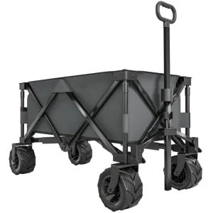 Outsunny Carro de Jardín Plegable Carga 70 kg Carro para Playa con Altura del Manillar Ajustable Ruedas Delanteras Girator...
