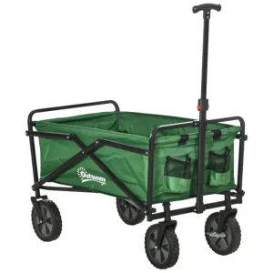 Outsunny Carro Plegable Carretilla de Transporte con Mango Ajustable Rueda Multicompatible Freno para Playa Jardín Camping...