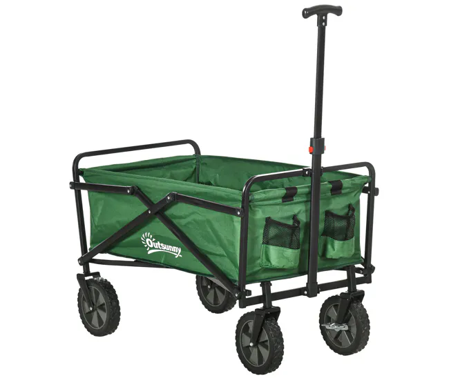 Outsunny Carro Plegable Carretilla de Transporte con Mango Ajustable Rueda Multicompatible Freno para Playa Jardín Camping...