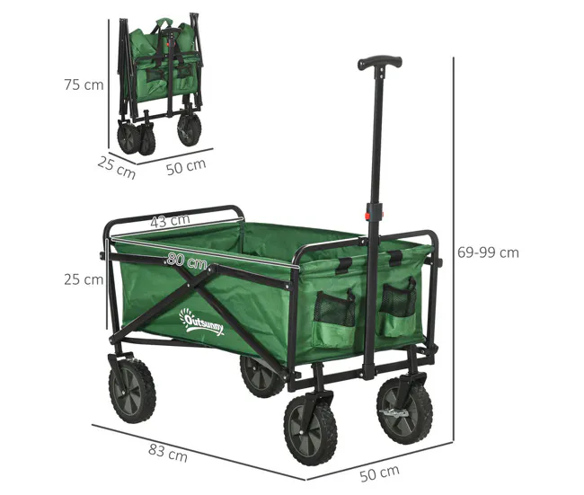 Outsunny Carro Plegable Carretilla de Transporte con Mango Ajustable Rueda Multicompatible Freno para Playa Jardín Camping...