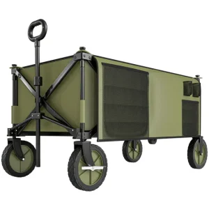 Outsunny Carro Plegable de Jardín con Ruedas Carro para Playa con Mango Telescópico Tablero Plegable 5 Bolsas Marco de Ace...