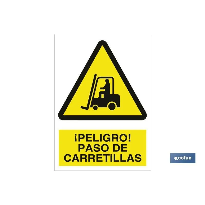Señal poliestireno 420x297mm. ¡peligro! Paso de carretillas
