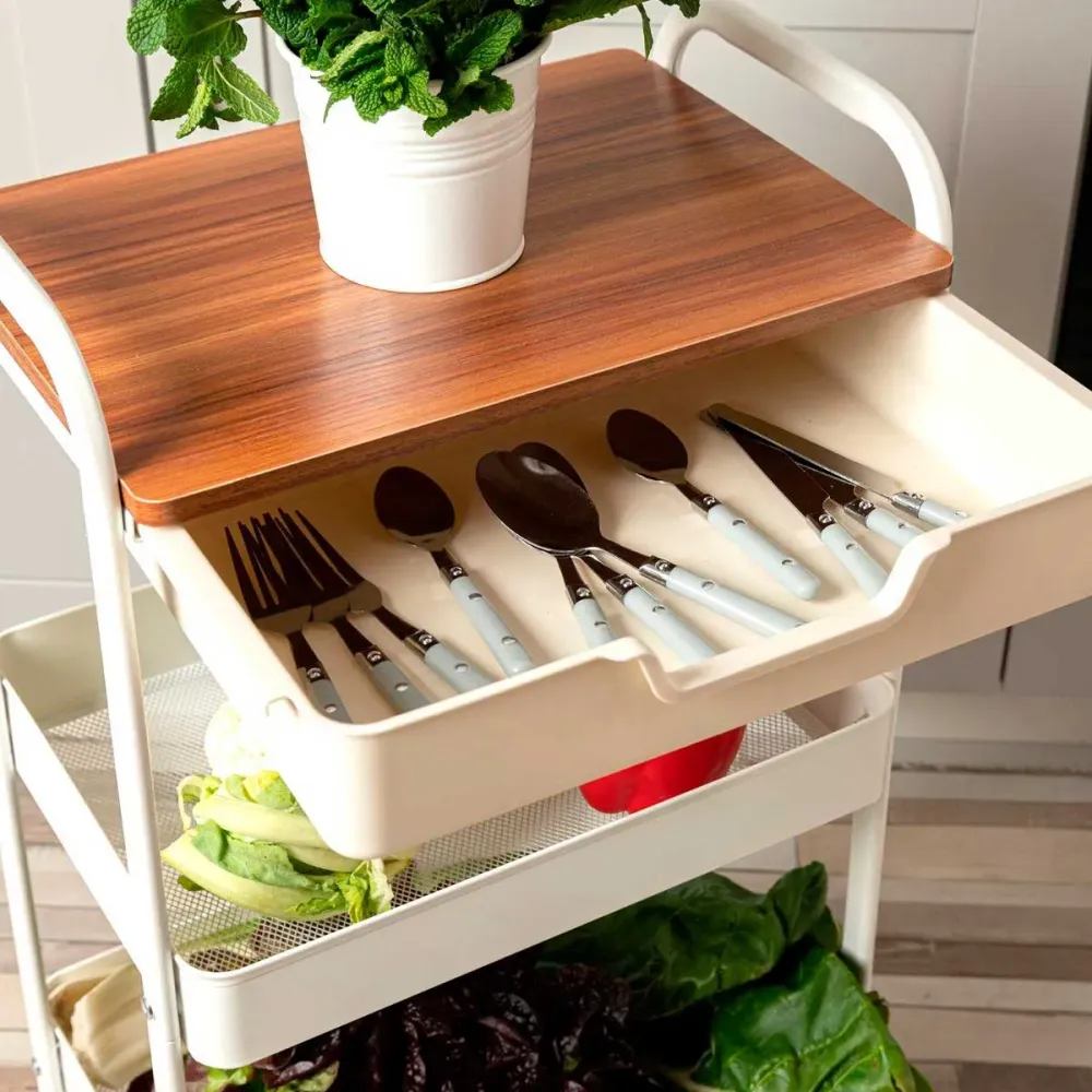 Carrito multiusos Garbo Quid 3 niveles con ruedas blanco/natural 75x46,5x30,5 cm para Terrenos Irregulares