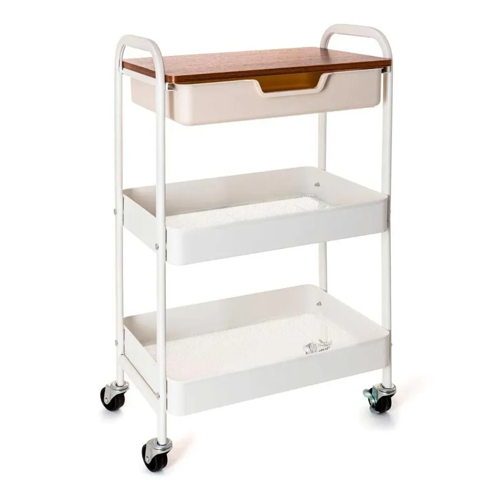 Carrito multiusos Garbo Quid 3 niveles con ruedas blanco/natural 75x46,5x30,5 cm para Terrenos Irregulares