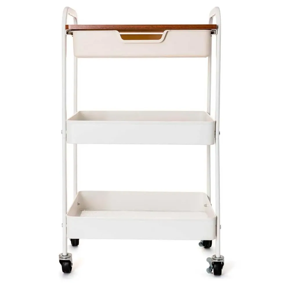 Carrito multiusos Garbo Quid 3 niveles con ruedas blanco/natural 75x46,5x30,5 cm para Terrenos Irregulares