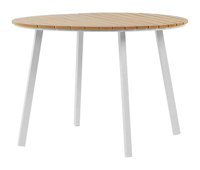 Mesa de jardín de madera plástica clara/blanco ø 105 cm CAVOLI con Mango Antideslizante