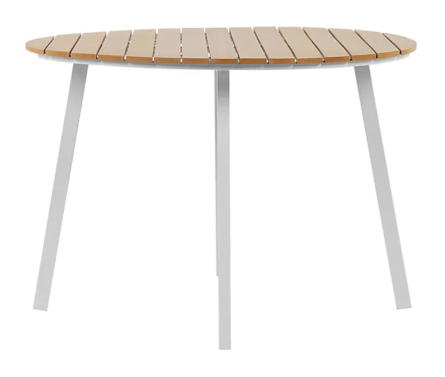 Mesa de jardín de madera plástica clara/blanco ø 105 cm CAVOLI con Mango Antideslizante