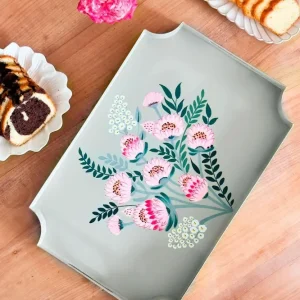 Vassoio Rettangolare Con Fiori Dipinti Mano