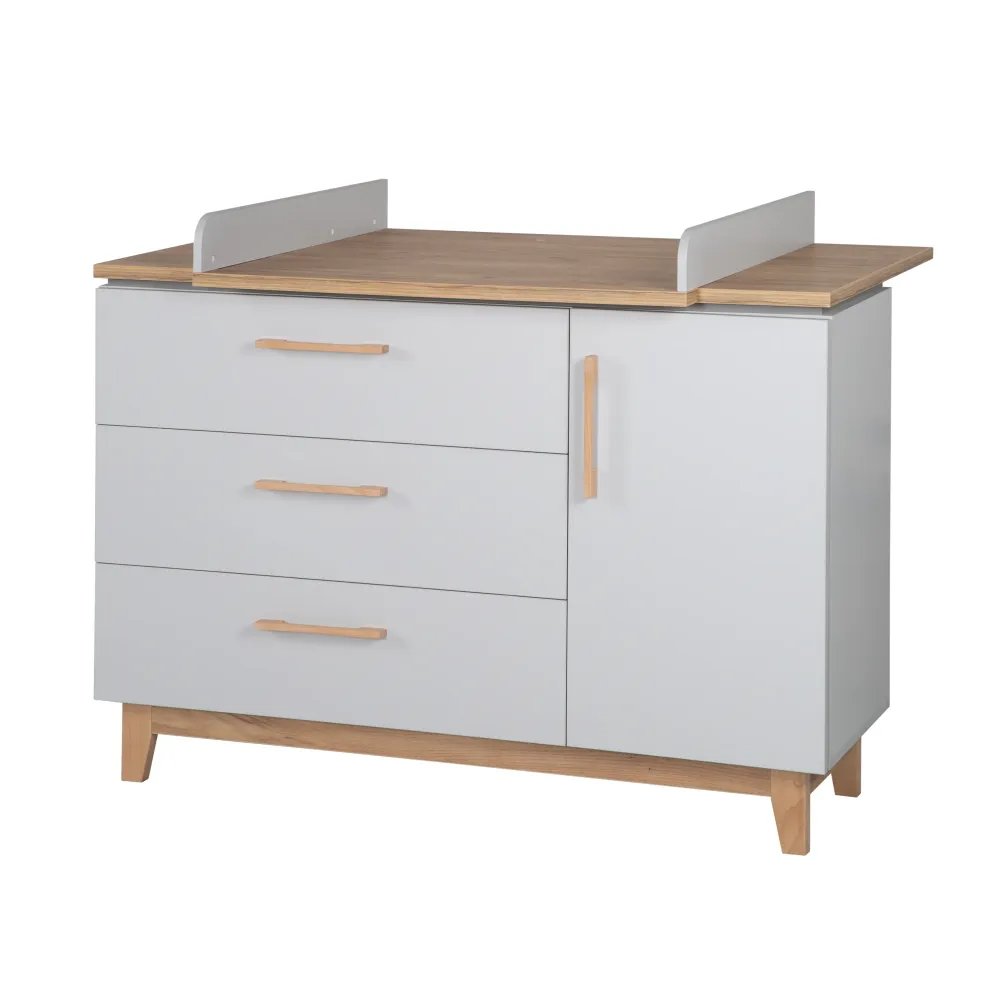 Cómoda 'Caro' con cambiador, cierre blando, 1 puerta, 3 cajones, altura 94 cm