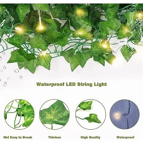 Guirlande lumineuse de feuilles vertes de lierre artificiel - 10m Altura de Pelo de 30 mm