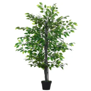 Outsunny Planta Artificial Ficus Artificial de 145 cm con 756 Hojas y Maceta para Decoración Interior y Exterior Ø20x145 c...