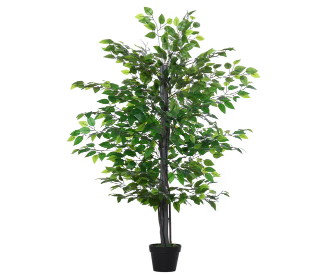 Outsunny Planta Artificial Ficus Artificial de 145 cm con 756 Hojas y Maceta para Decoración Interior y Exterior Ø20x145 c...