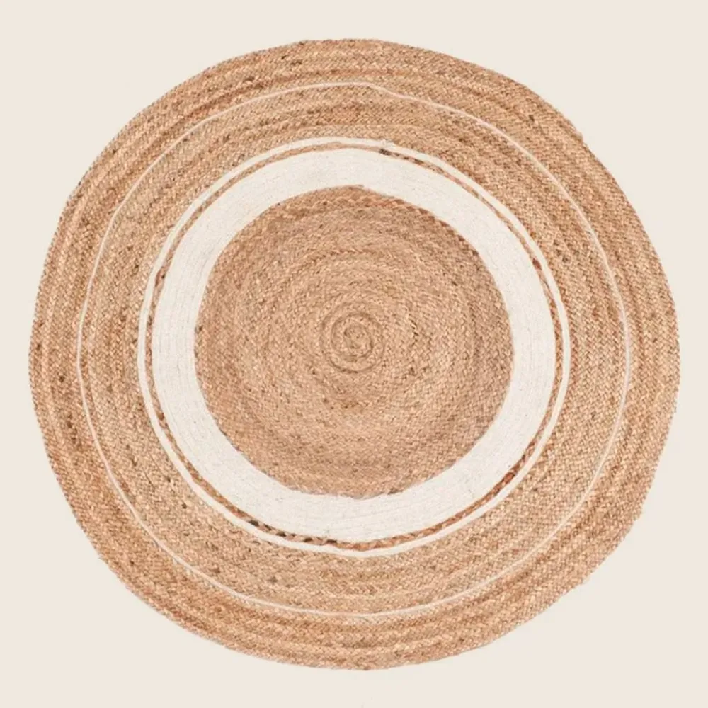 Alfombra Redonda de Yute Sin procesar Blanca, 120 cms.