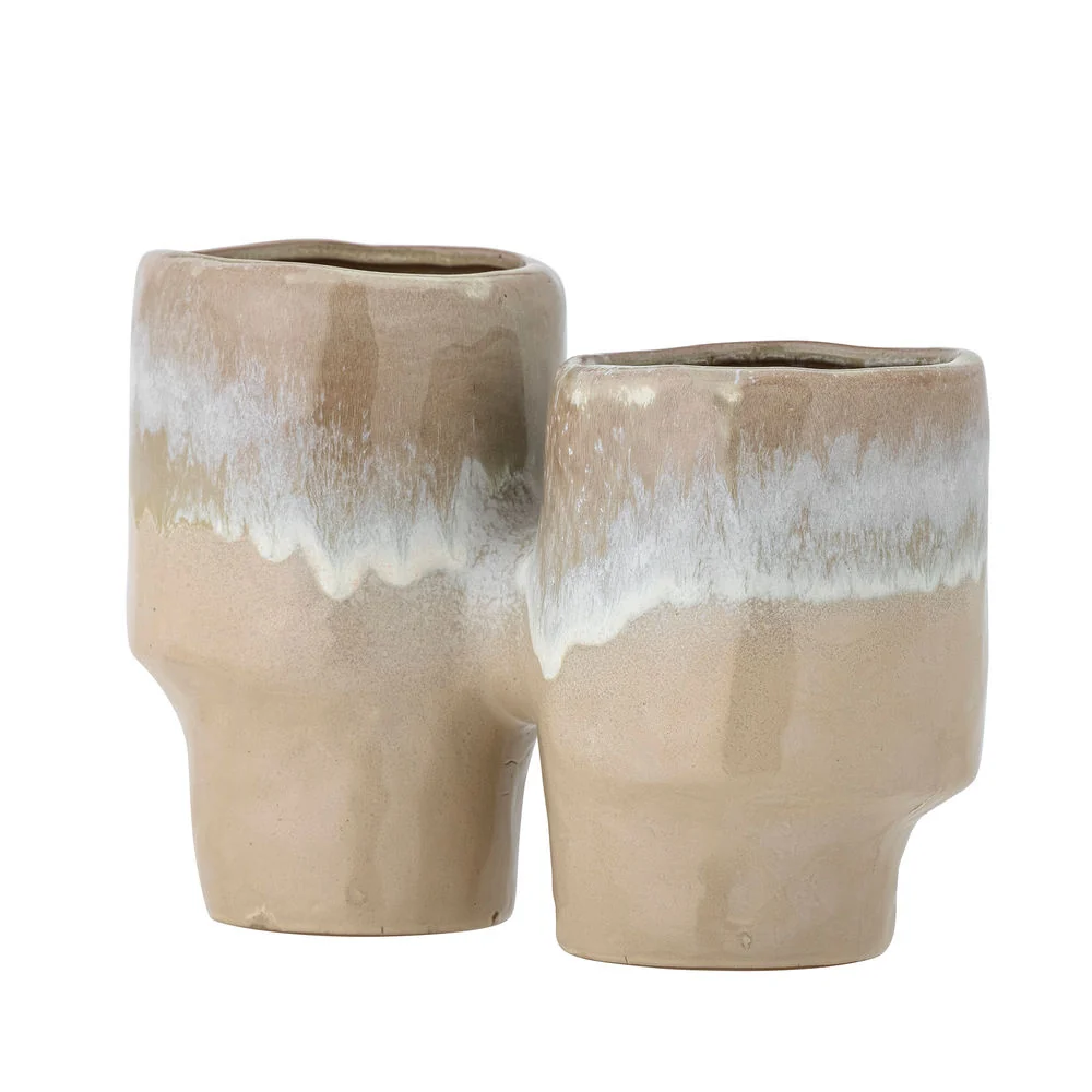 Bloomingville Maceta Maiak, Marrón, Gres Set de 4 Piezas
