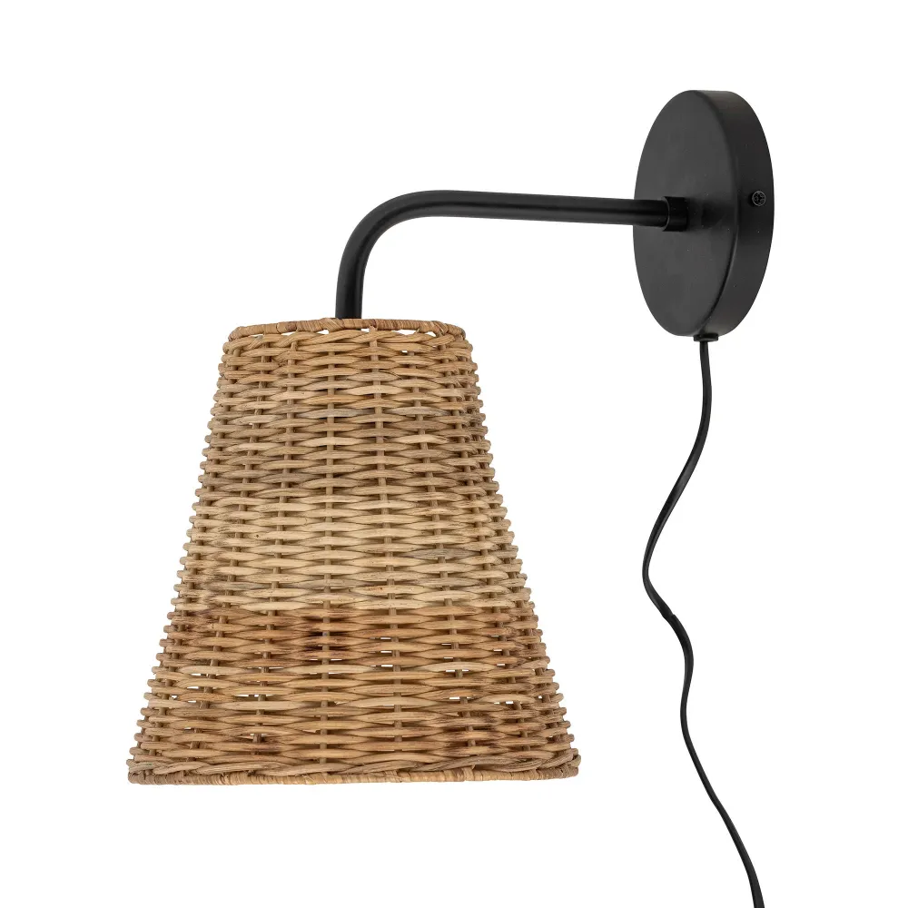 Bloomingville Thed Lámpara de pared, negro, ratán con Certificación IP65