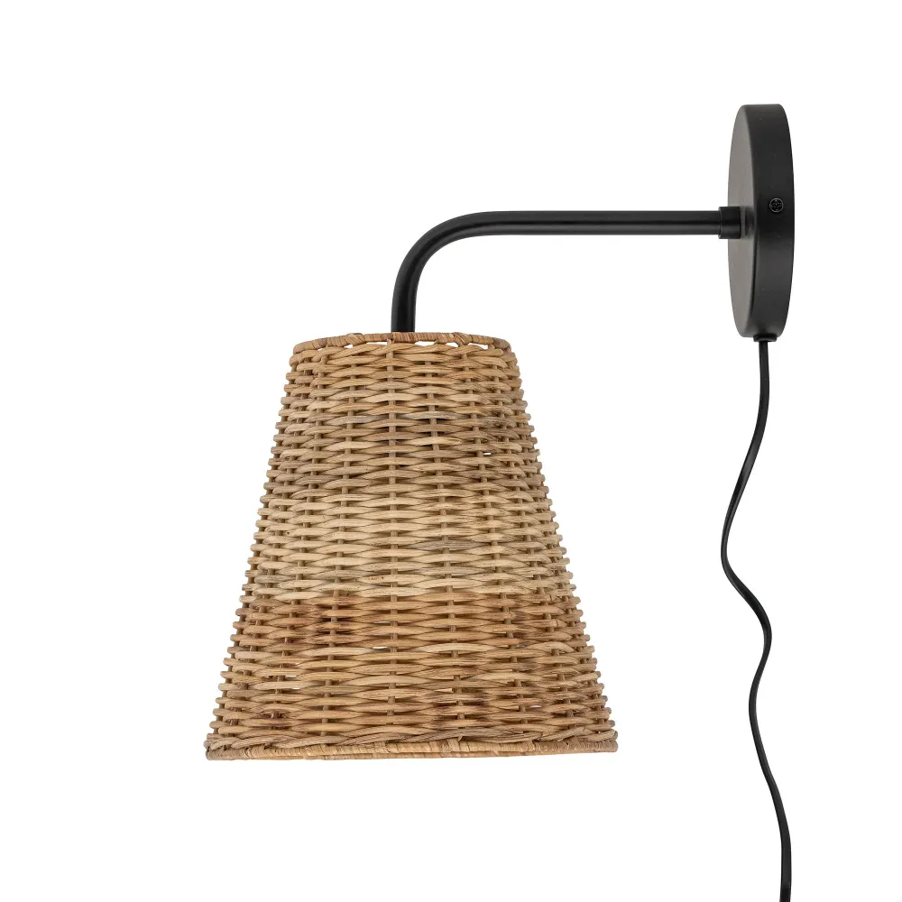 Bloomingville Thed Lámpara de pared, negro, ratán con Certificación IP65