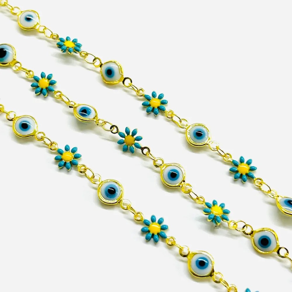 Cadena, Evil Eye, Ojo, Flor, Enchapado para Uso Exterior