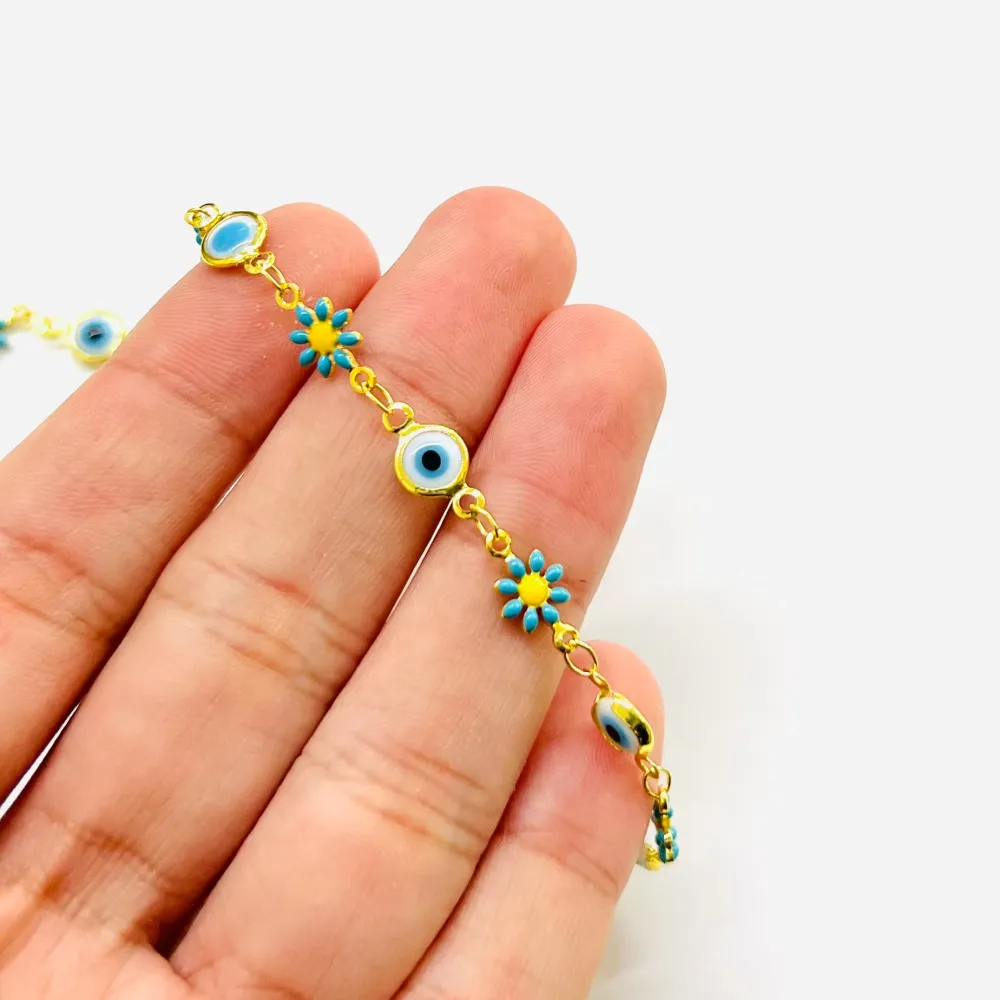 Cadena, Evil Eye, Ojo, Flor, Enchapado para Uso Exterior