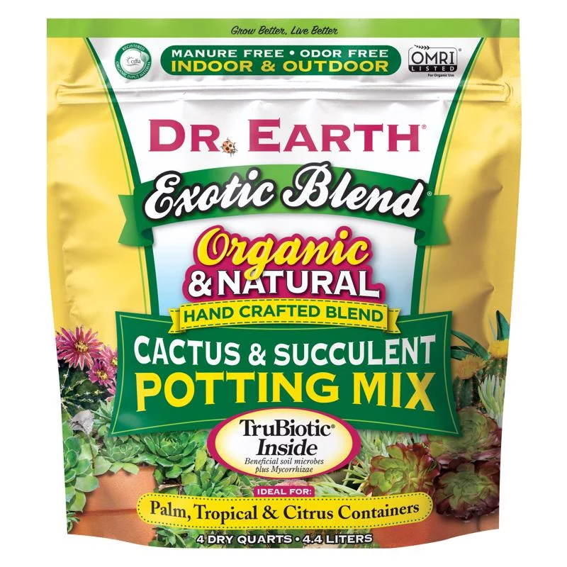 Dr. Earth Exotic Blend - Tierra orgánica para macetas para cactus y suculentas, 4 cuartos (paquete de 12).