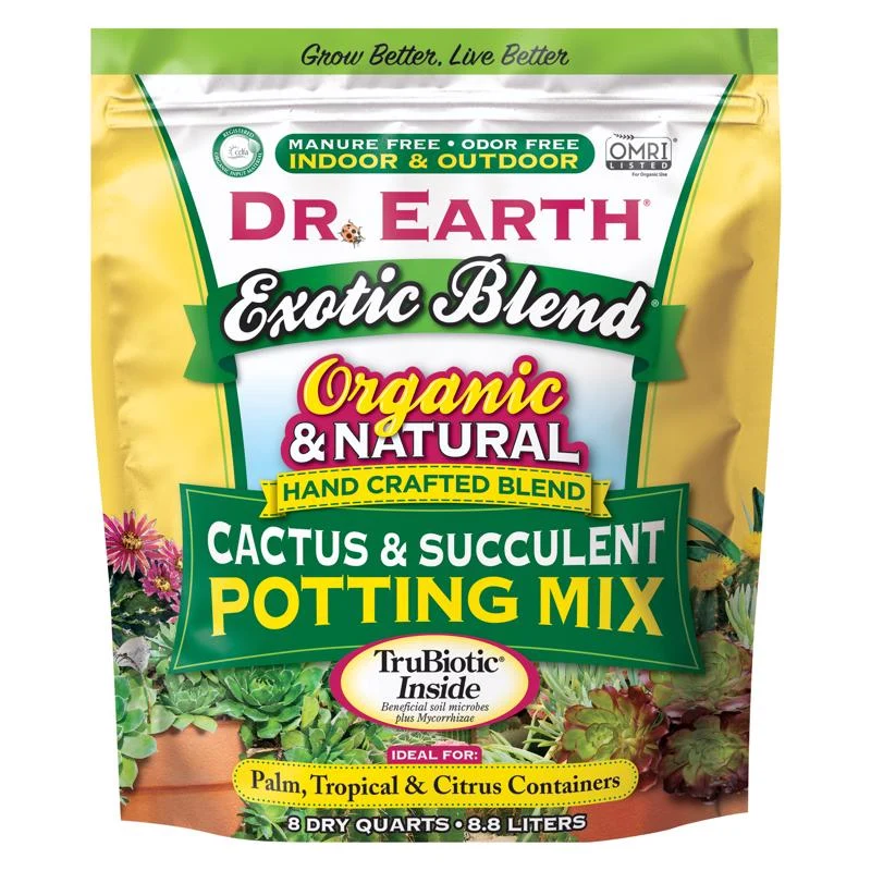 Mezcla orgánica para macetas de cactus y suculentas Dr. Earth Exotic Blend de 8 cuartos de galón