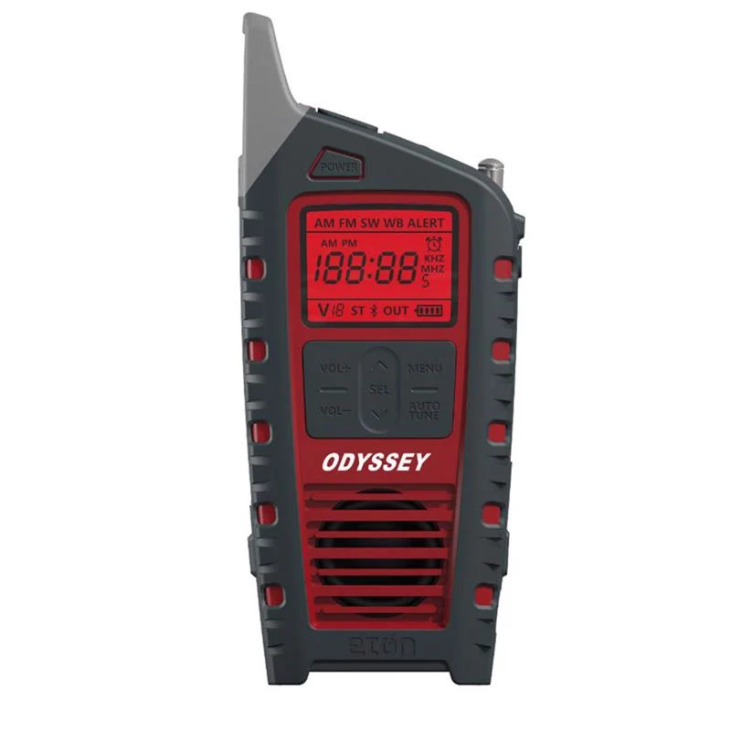 Reloj despertador digital Eton negro y rojo con alerta meteorológica y funcionamiento pilas