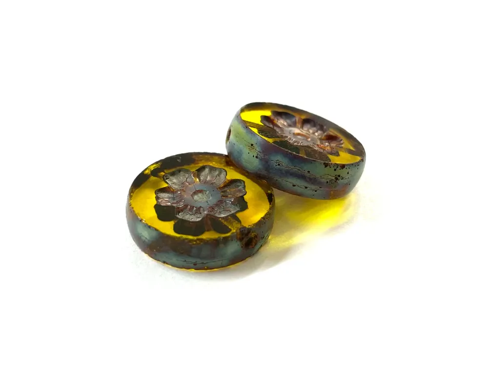 Flor, Cristal Checo, 15mm, Beads Set de 4 Piezas