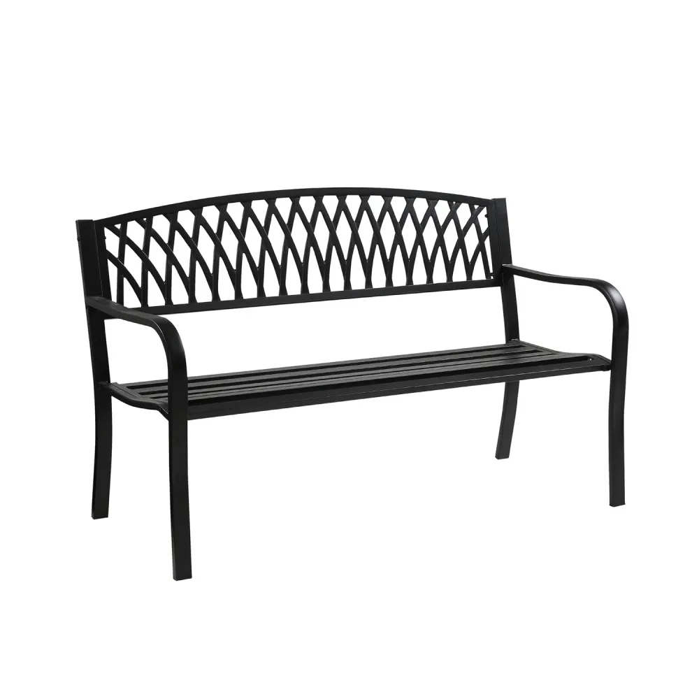 Banco de parque con respaldo de césped de hierro fundido negro de Living Accents, 33,46 pulgadas de alto x 50 pulgadas de...