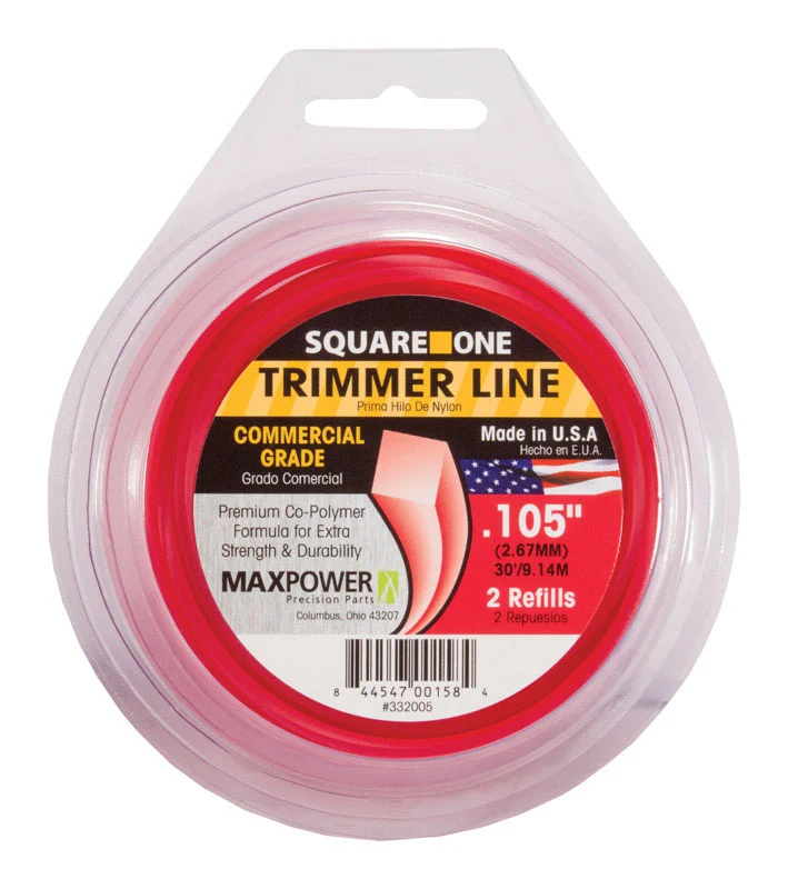Hilo para desbrozadora de grado comercial MaxPower Square One de 0,105 pulg. de diámetro x 30 pies de largo (paquete de 10)