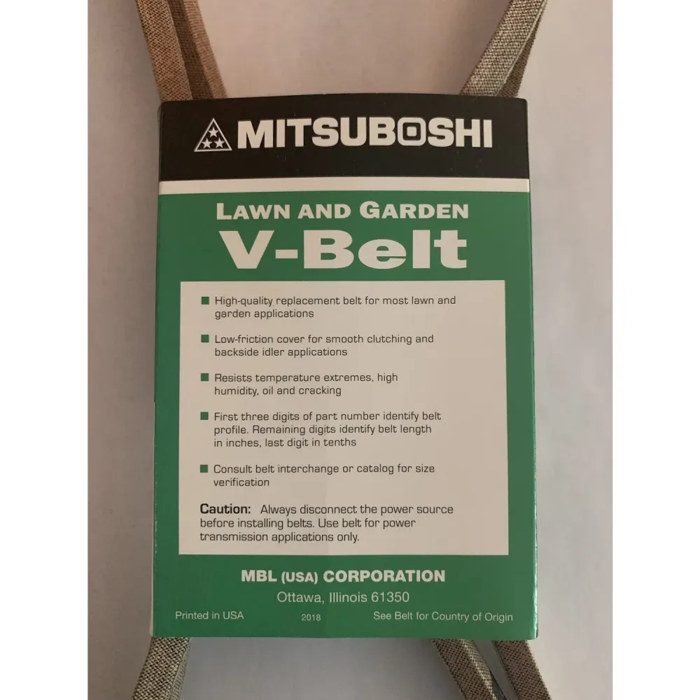 Correa trapezoidal estándar Mitsuboshi Super KB de 0,63 pulg. de ancho x 63 pulg. de largo para cortadoras de césped autop...