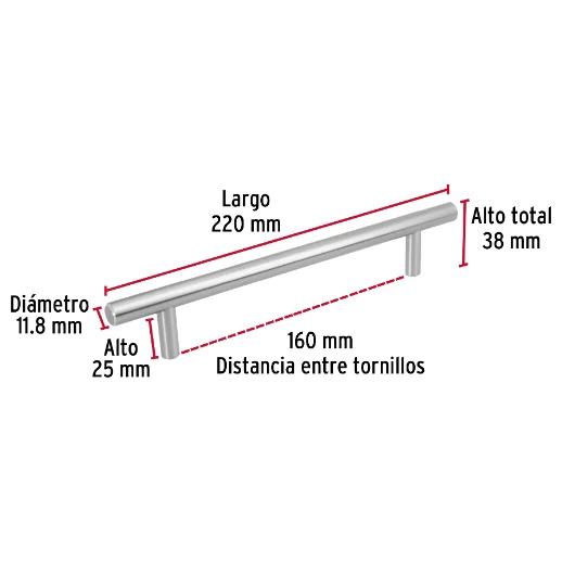 Profesional para Jardín Jaladera, niquel satinado, estilo Cilindro, 160 mm