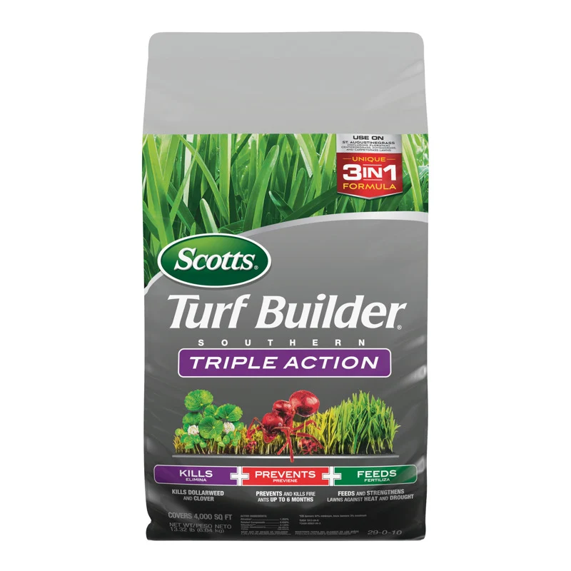 Scotts Turf Builder Triple Action 29-0-10 Control de malezas más alimento para césped para el sur 13,32 lb. 4000 pies cuad...