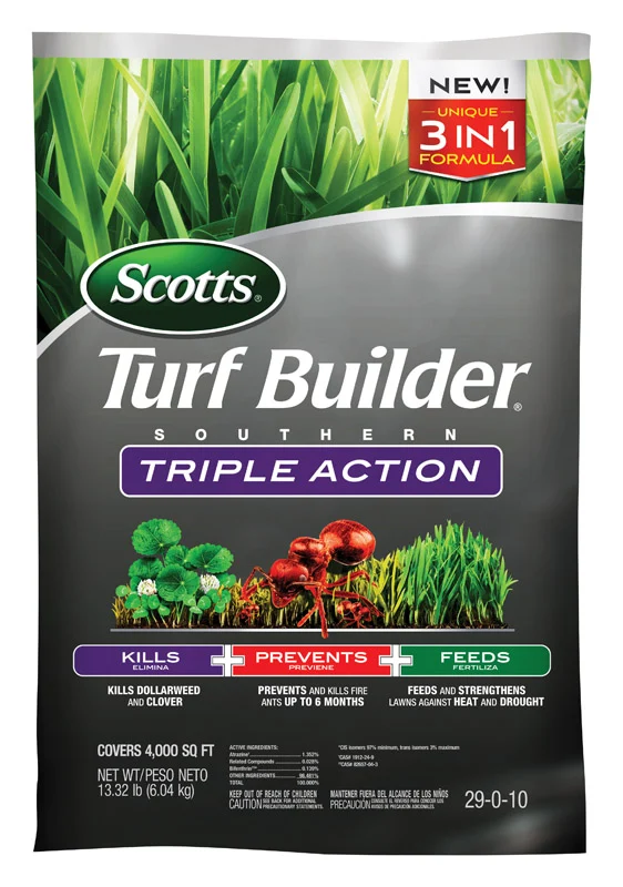 Scotts Turf Builder Triple Action 29-0-10 Control de malezas más alimento para césped para el sur 13,32 lb. 4000 pies cuad...