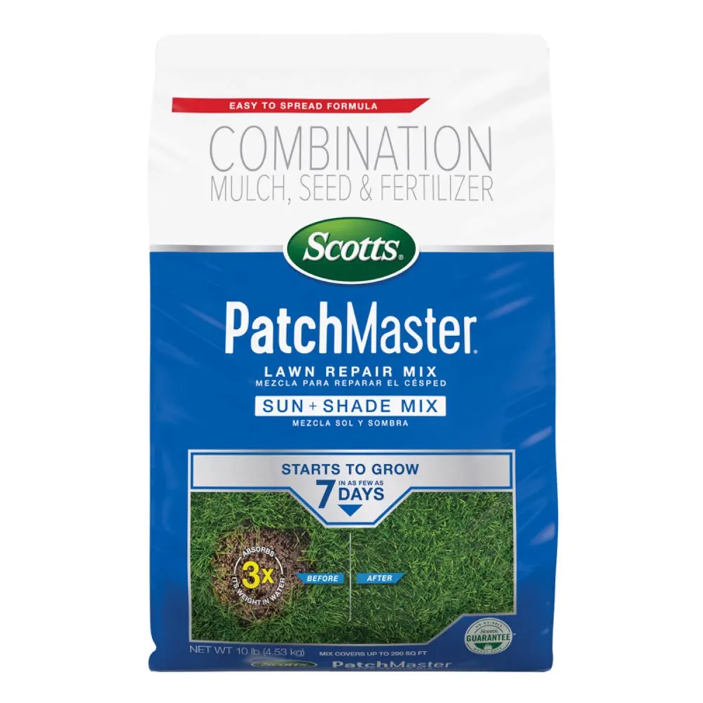 Semillas para reparar manchas de césped mixtas para sol o sombra de Scotts PatchMaster, 10 lb