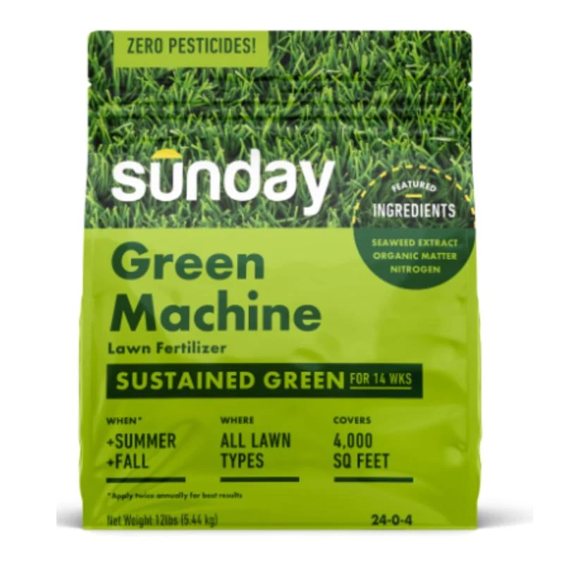 Fertilizante multiusos Sunday Green Machine para césped de todo tipo, 4000 pies cuadrados (paquete de 2)