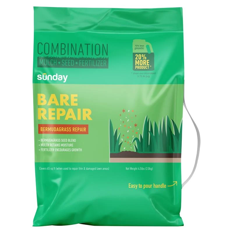 Fertilizante/mantillo/semilla para césped Bermuda pleno sol Sunday Bare Repair, capacidad de 4,5 lb (paquete de 4)