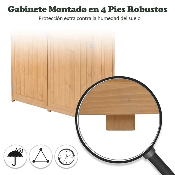 Armario Exterior Cobertizo Outsunny doble puerta con techo asfático sin aditivos 164x127,5x50 cm