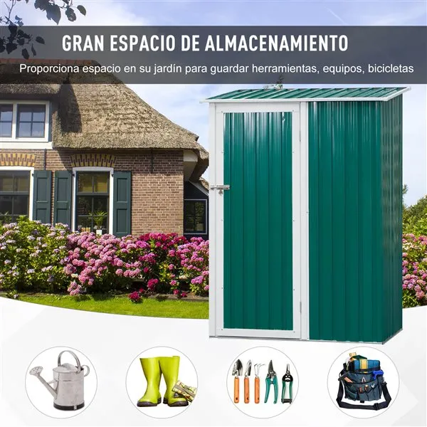 Cobertizo Outsunny con puerta acero galvanizado verde 186x143x89 cm | Espacioso | Seguro