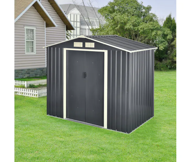 Cobertizo para Almacenaje de Herramientas - hoja galvanizada y acero 213 x 127 x 185 cm - Gris oscuro con Estantes Ajustables